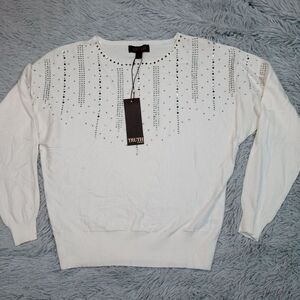 Truth By Republic‎ Sweater Womens S White Viscose Blend Comfy Soft Jeweled New